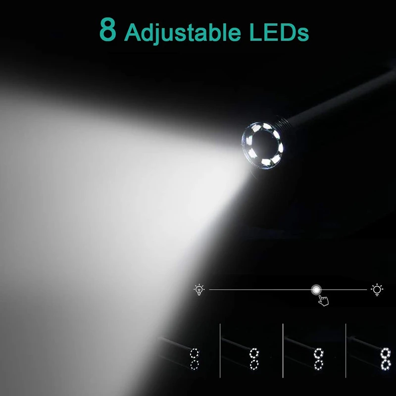 

Wireless Endoscope WiFi Inspection Camera 1200P HD Borescope with 8 LED and 5M Cable Snake Pipe Camera for IOS Android