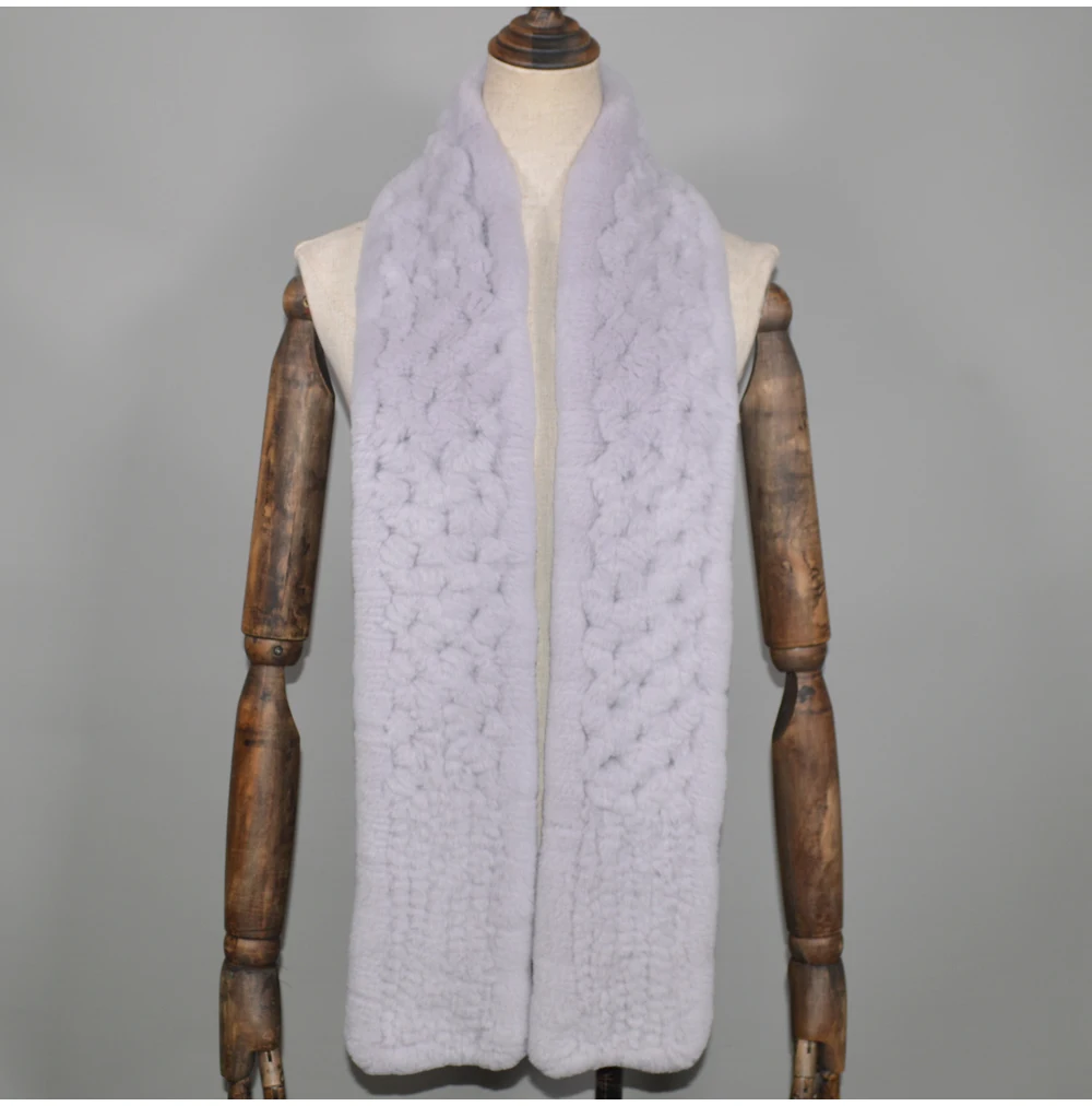Winter Long Style Women Real Rex Rabbit Fur Scarf Rex Rabbit Fur Warm Soft Ring Scarfs High Quality Knit Rabbit Fur Scarves