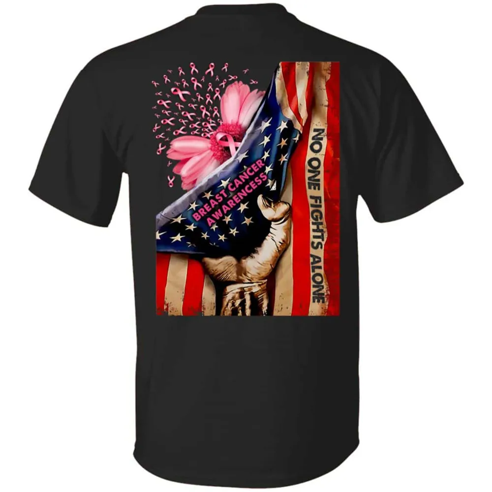 

CLOOCL Breast Cancer American Flag Shirt 3D Graphic Daisy Breast Cancer Awareness No One Fights Alone Print On Back T-shirt