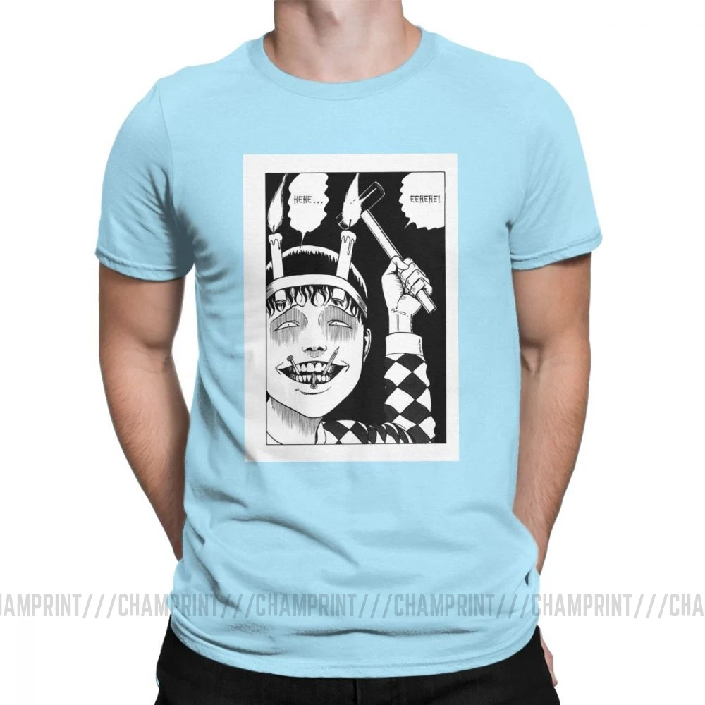 Винтажные мужские футболки Junji Ito, хлопок, футболка Tomie Japanese Kago Manga Horror Harajuku, футболки с коротким рукавом, Подарочная одежда - Цвет: Небесно-голубой