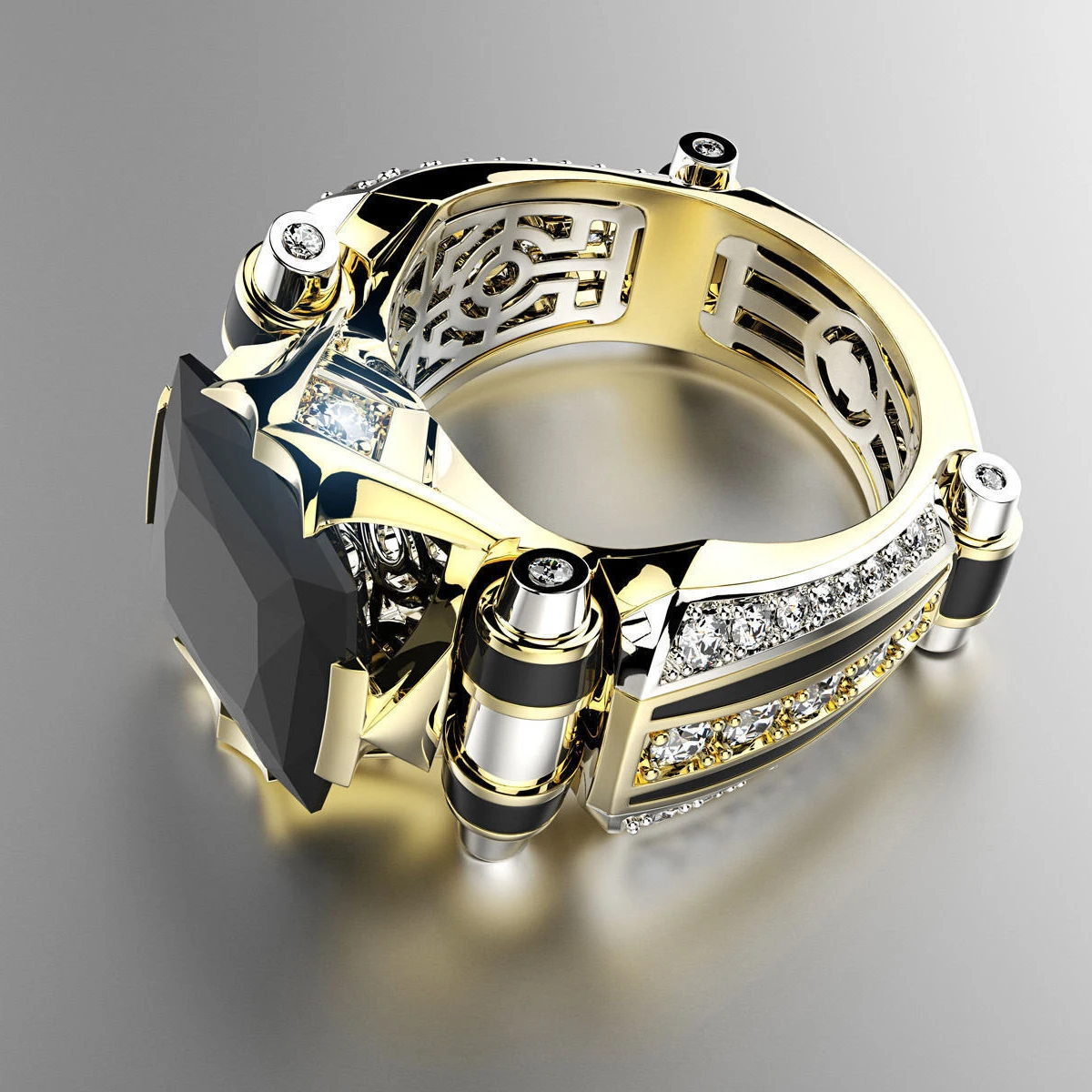 Роскошное мужское кольцо золотые с черным фианитом кольца для женщин и мужчин