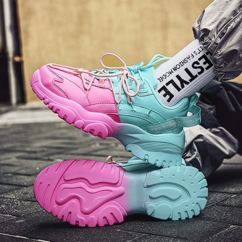 Модные Красочные мужские кроссовки на массивной подошве удобная кожаная обувь с