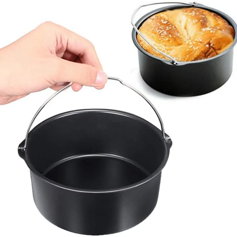 

Cake Barrel Air Fryer Accessories 6"/7"/8" Air Frying Pan Fryer Bread Baking Basket Pizza Plate Grill Pot Mat with Cake Barrel