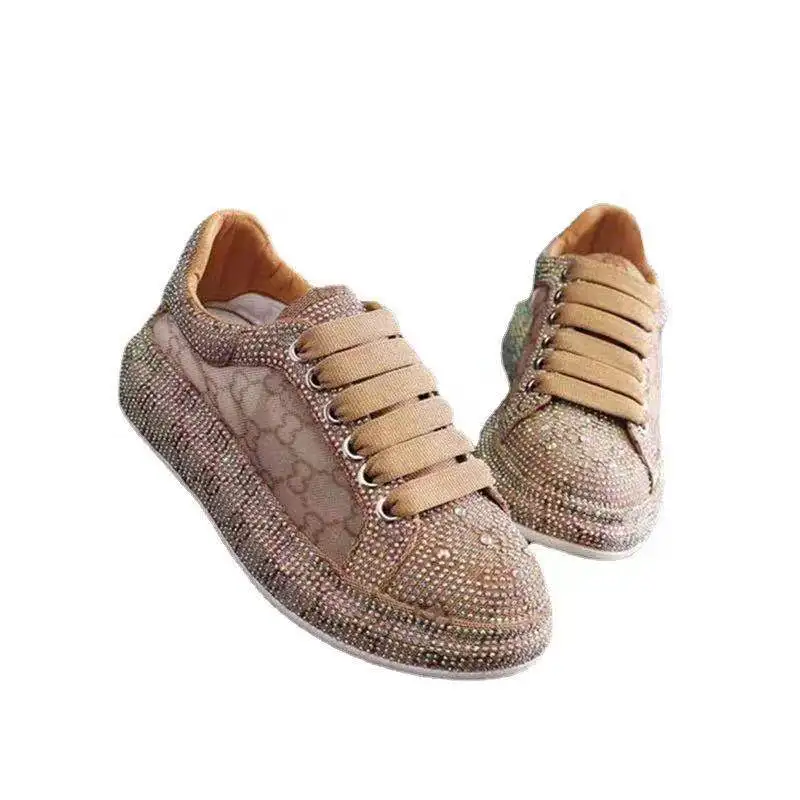 

Women's New Rhinestone Sneakers 2021 Diamond Breathable Mesh Surface Lace-up Casual Shoes Female White Shoes For Girls Summer
