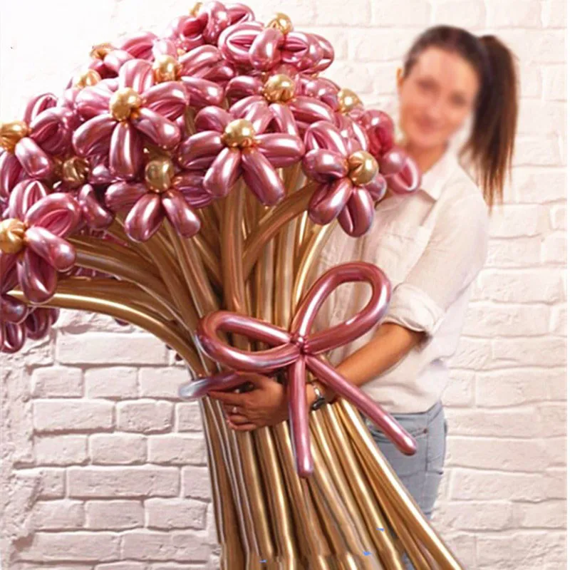 100 шт./лот латексные воздушные шары с металлическим отливом длинной формы