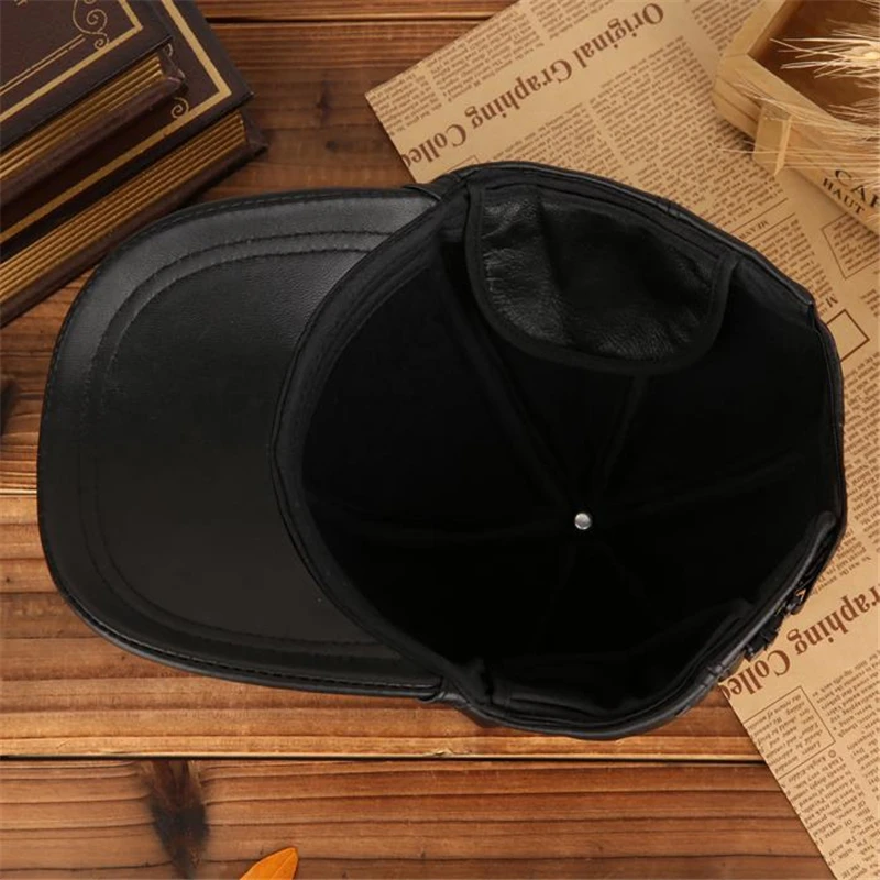 

Man Spring Plus Size 100% Sheepskin Hats Male Autumn Sheepskin Caps Men Winter Oversized Adjustable 100% Genuine Leather