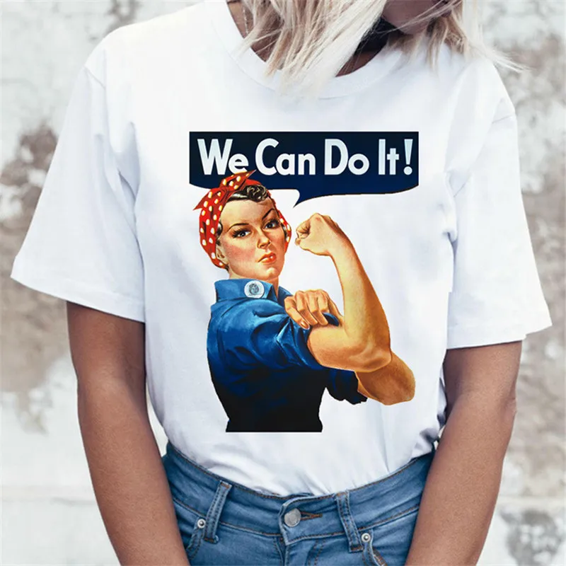

We Can Do It Letter Print T shirt Women Cute Graphic Tshirts O-neck Short Sleeve Harajuku T-shirt Ladies Korean Style Tops