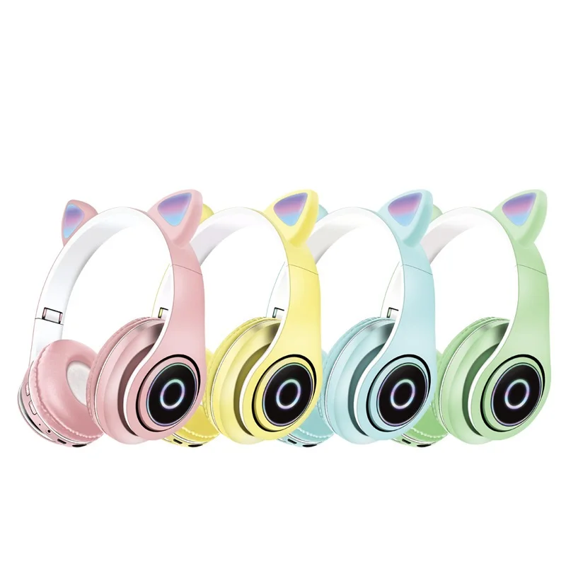 

Cute Cat Ear Wireless Bluetooth Headphone Headset LED Light with Mic for PC Laptop Phone Support TF Card Detachable Audio Cable