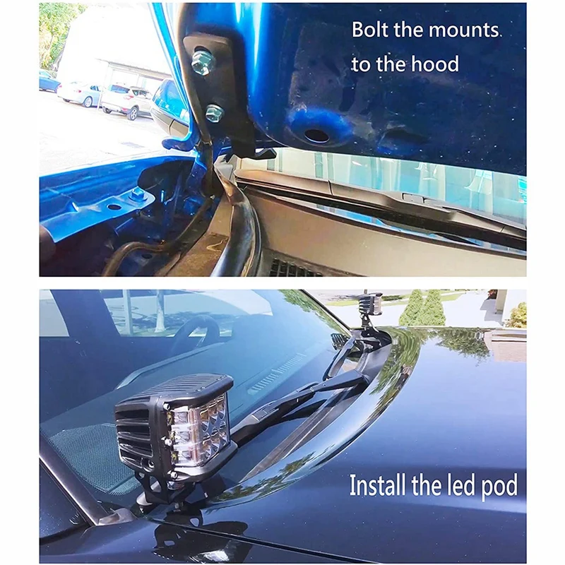 LED Light Pod Metal Hood Mount Bracket Kit/Ditch Brackets for Toyota Tacoma 2005-2015 |
