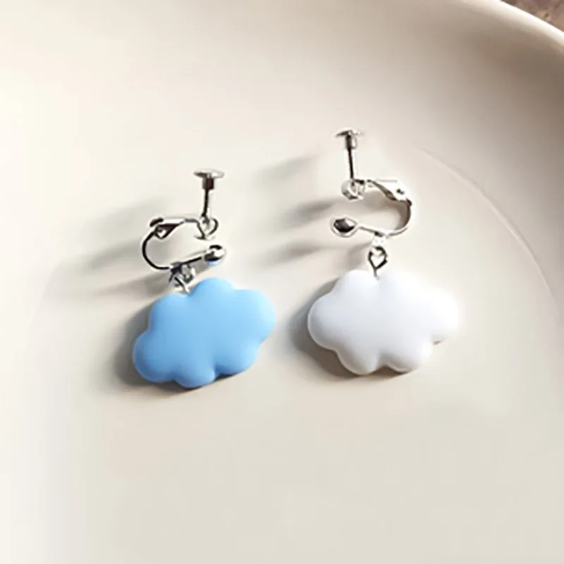Серьги-клипсы Carvejewl из глины, голубое белое облако, серьги-подвески для женщин, подарок для девочек, милые женские ювелирные серьги - Окраска металла: -3 Clip