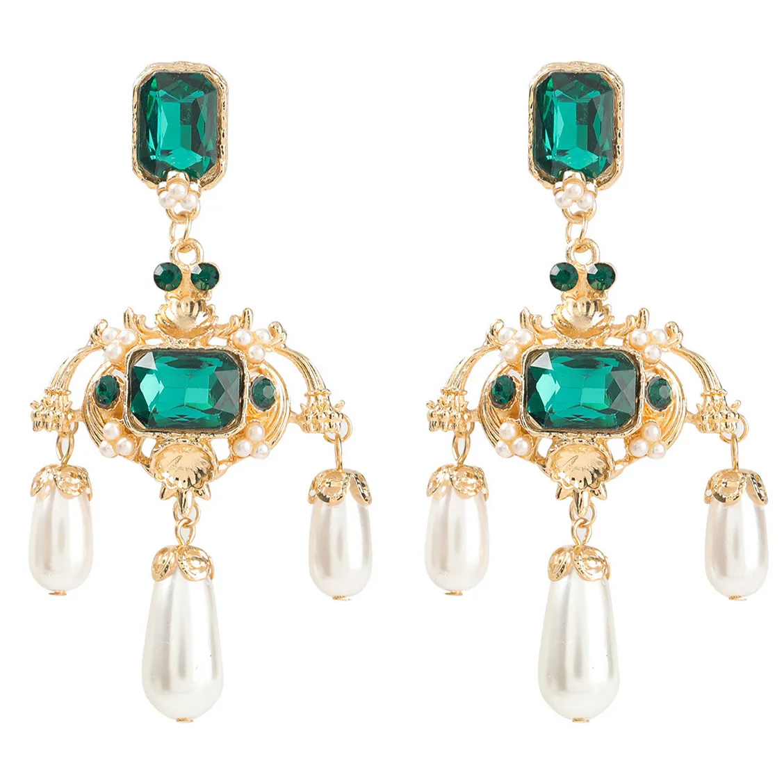 

Temperament Imitation Pearl Tassel Earrings Fashion Green Rhinestone Party Ear Jewelry