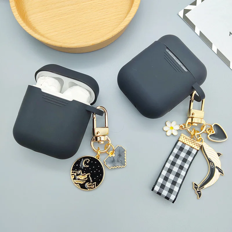 

For AirPods case For airpod 2 case Luxury Cosmic Moon ornament Cute Whale key Ring Silicone headphone Case For air Pods Cover