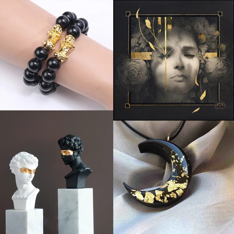 

13x13.5cm Black Foil Paper Gold Leaf Sheet in Arts and Crafts Furniture Nail Decorations Painting Pota
