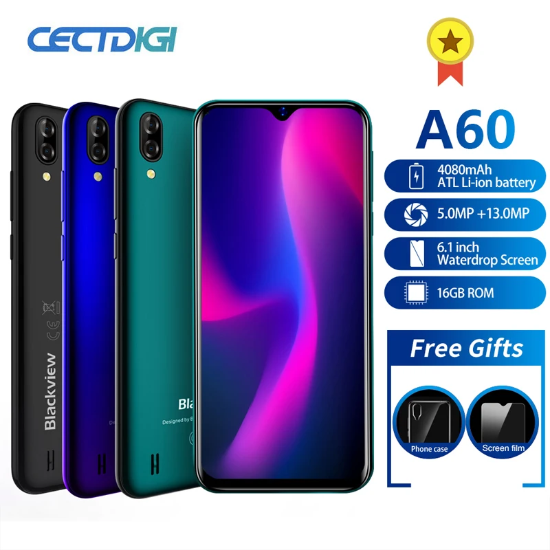 Мобильный телефон Blackview A60 четырёхъядерный на базе Android 8.1 4080 мАч 1 ГБ+16 ГБ экран 6