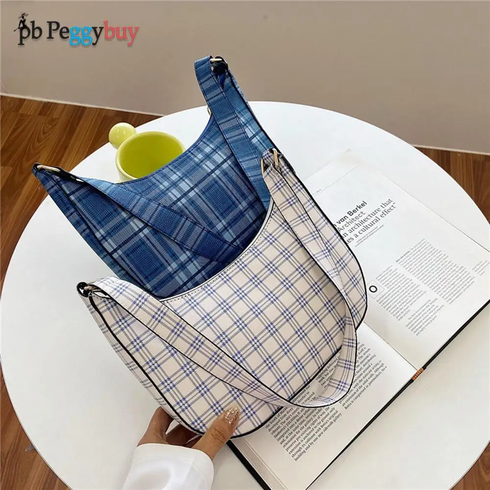 

Female Baguette Handbags with Plaid Pattern Printed Tote PU Leather Embossing Shoulder Underarm Bags for Shopping
