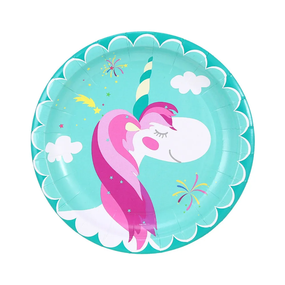 Зеленый Единорог детский праздник одноразовая посуда бумажные соломинки