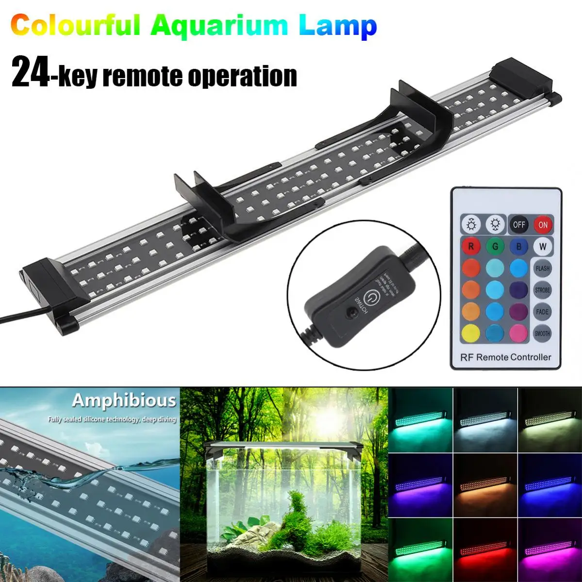 

56-60cm Full Spectrum LED Aquarium Lights RGB Fish Tank Light Extendable Brackets Lamp with Remote Control