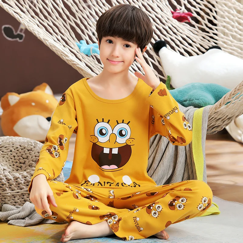 Пижамы для мальчиков на весну и осень хлопковые детские комплекты учеников