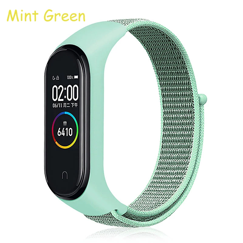 Nylon strap For Xiaomi mi band 3 4 strap Smart bracelet Soft Sport Wristbands For Mi band 4 NFC Global Smart watch women men - Цвет: Mint Green