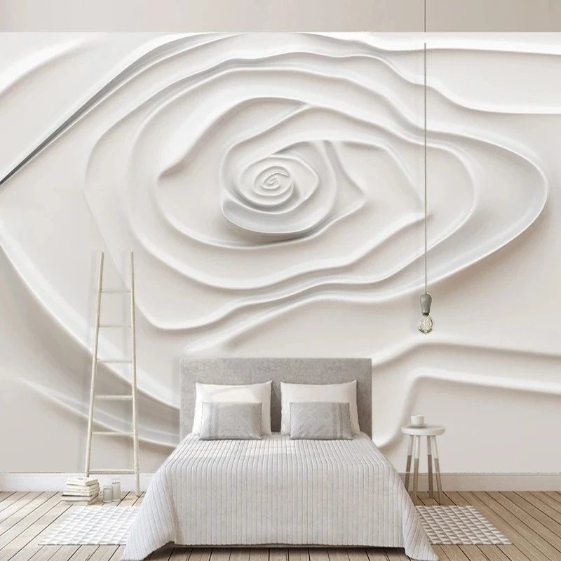 

Custom Mural Wallpaper 3D Embossed White Rose Flower Modern Simple Living Room TV Background Wall Paper Papel De Parede Sala 3 D