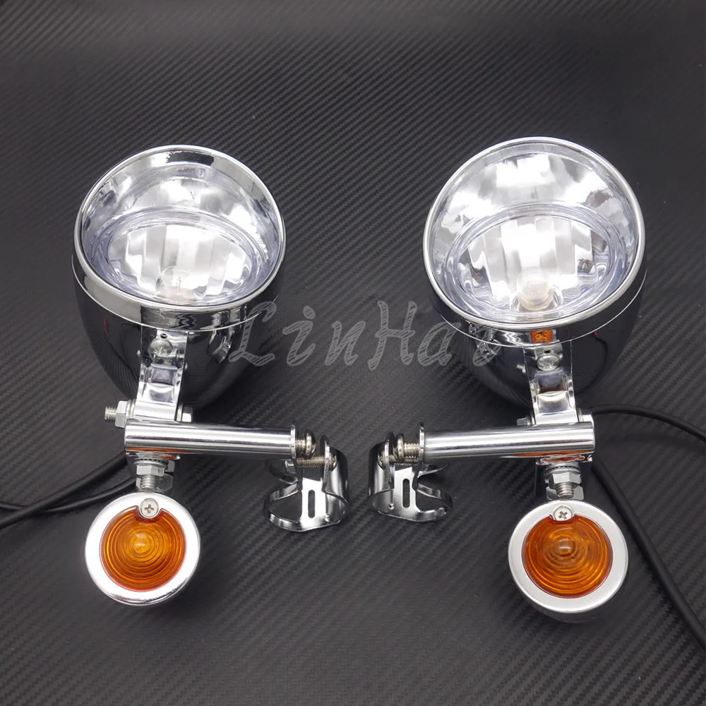 

Motorcycle Chrome Turn Signal Driving Passing Spot Fog Lights Bar For Touring Chopper Custom