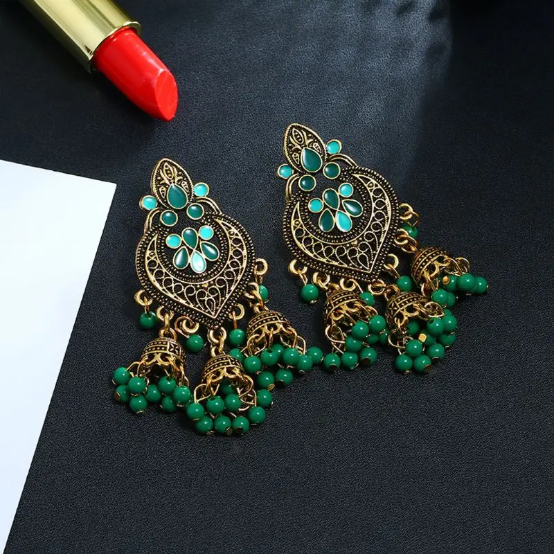 Индийские серьги-подвески в стиле ретро Болливуд кундан джумка цыганские модные