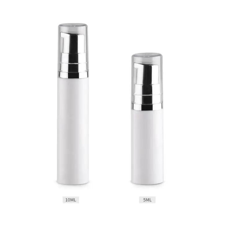 

500pcs 5ML 10ML white Mini Empty Refillable Airless Pump Bottle 1/3oz 1/6oz Portable Plastic Airless Cosmetic Container SN923