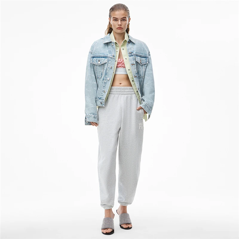 

Big design autumn and winter new crack print denim jacket women's single-breasted lapel pebble pattern bleached fashionclip gram