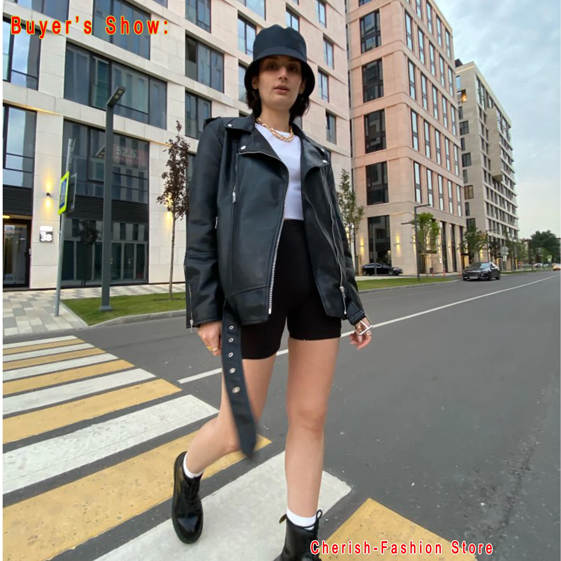 Женская куртка из искусственной кожи Повседневная Свободная мягкой в байкерском