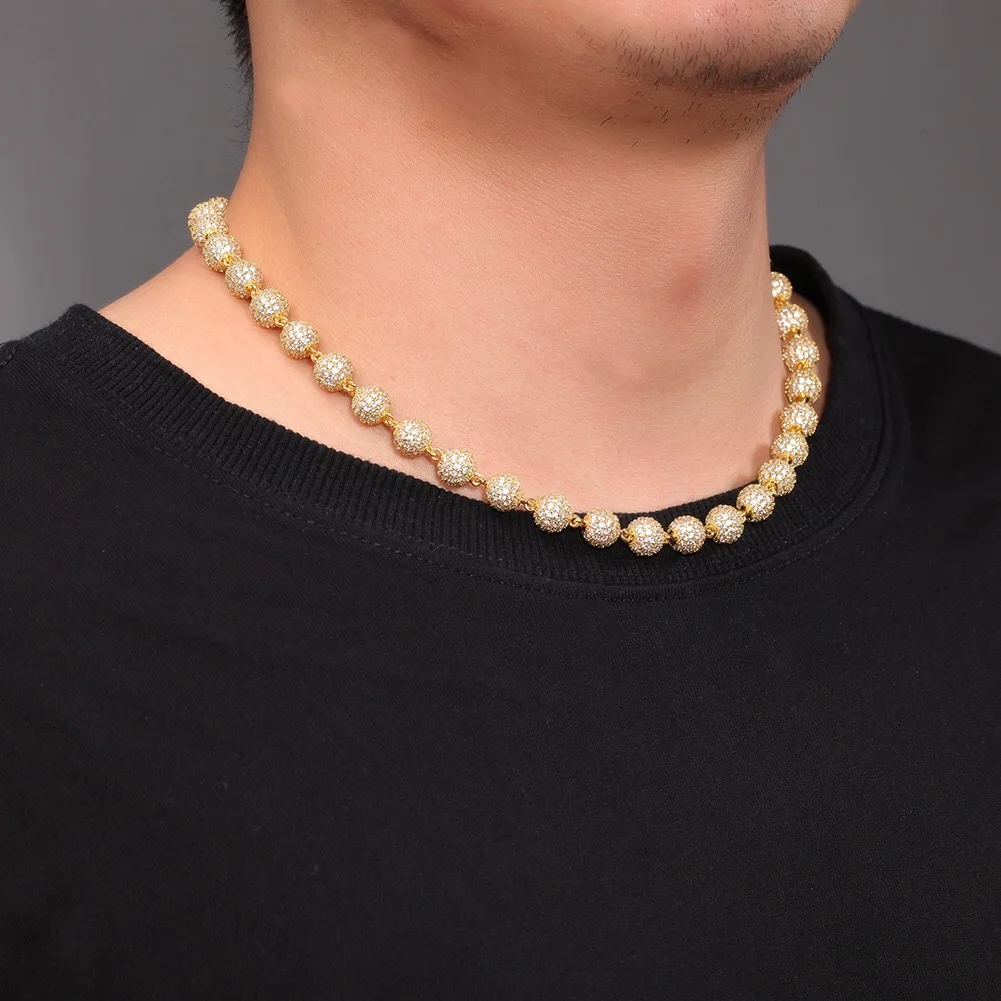 

Habegris Hip Hop Jewelry Iced Out Ball Necklaces Bling CZ Chain for Women with Magnet Clasp 8.5mm Spherical Fashion Jewelry