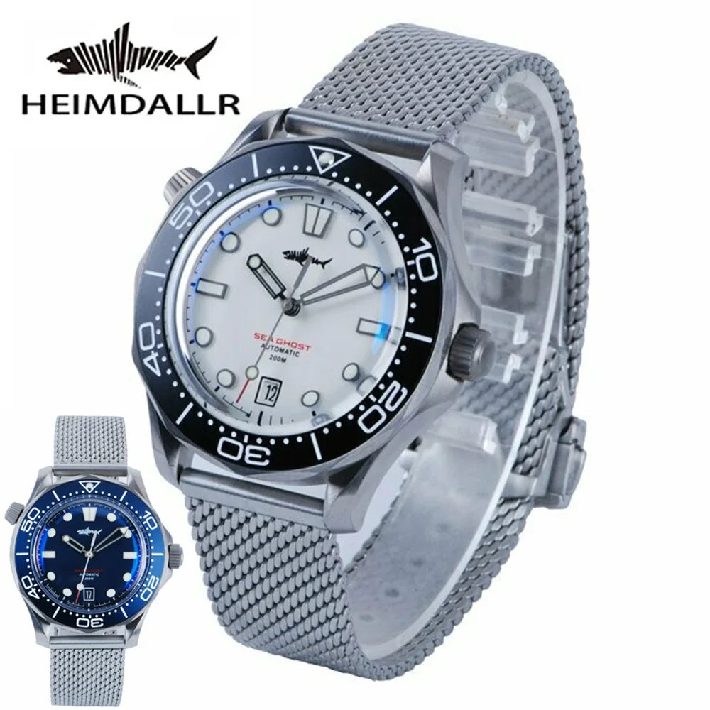 

HEIMDALLR Diving Watch NH35 Automatic Mechanical C3 Luminous Black Blue White Dial Titanium Sea Ghost 200M Steel Nylon Band NTTD
