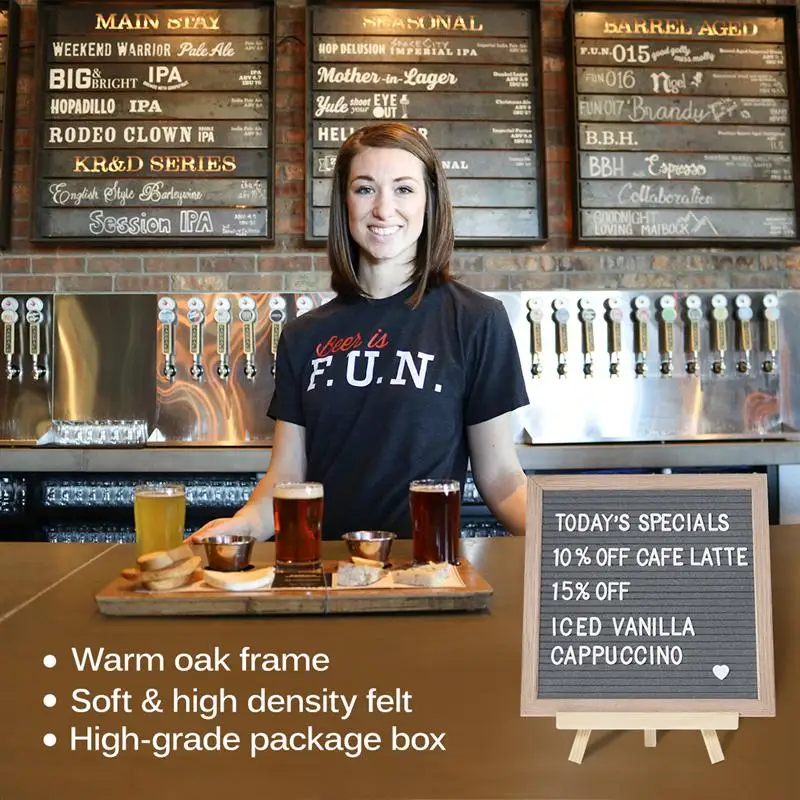 

10x10inches Grey Felt Letter Board Set with 580 Characters 1 Wood Stand 1 Storage Bag 1 Scissor 1 Nail File 1 Letter Storage Box