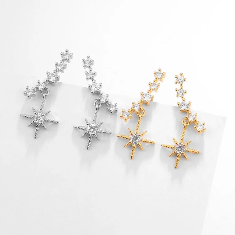 Маленькие Новые короткие серьги с восьмиконечными звездами из циркония 925