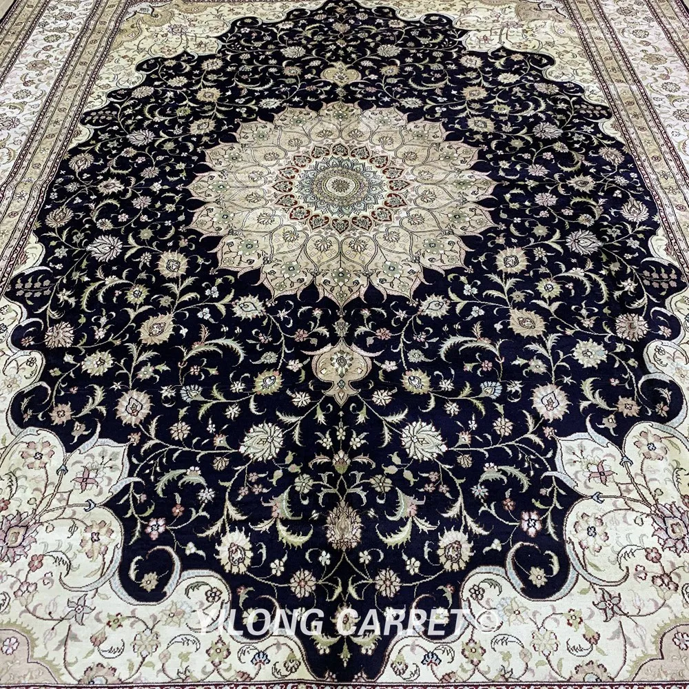 Koop Yilong 9 'X 12' Antieke Klassieke Perzisch Tapijt Grote Medaillon Vantage Chinese Zijde Tapijt (YJH275B)