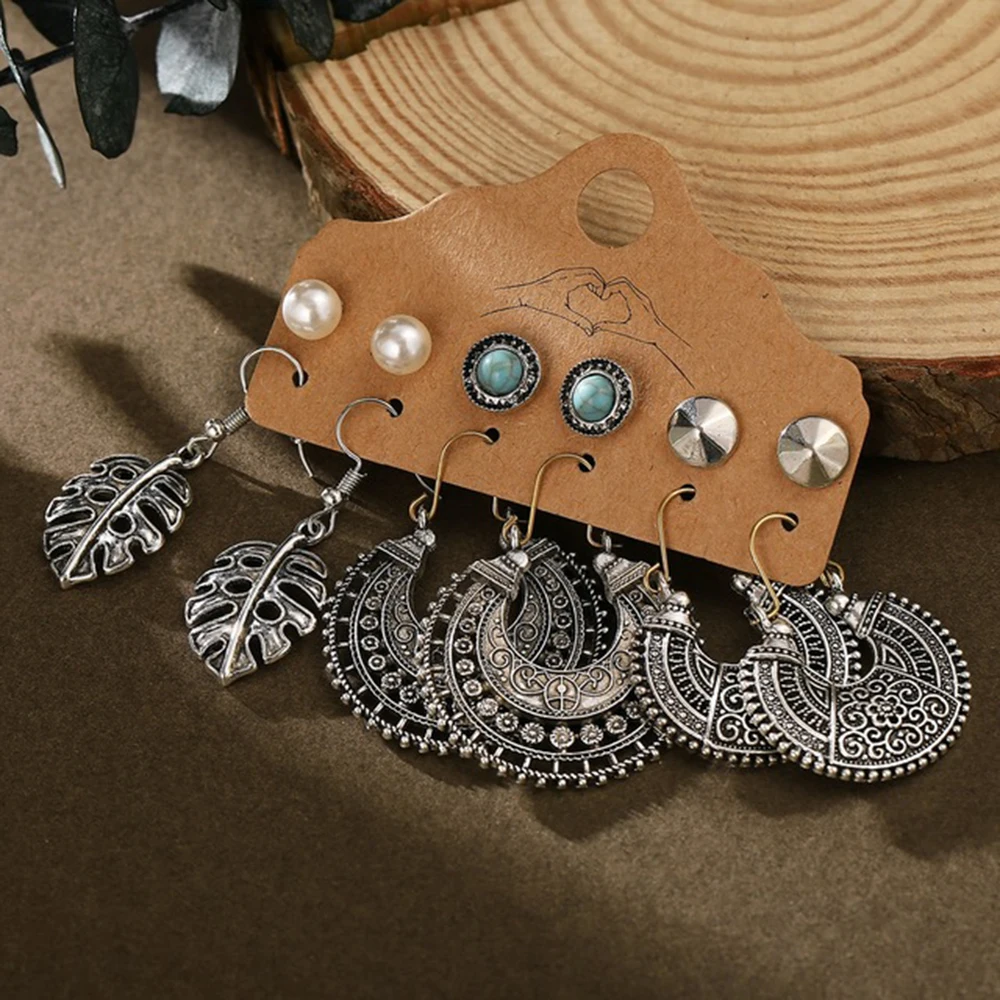 47 Style New Vintage Earrings Jewelry For Women Fashion Silver Color Geometric Tassels Colored Stone Pendant Party Gift | Украшения и