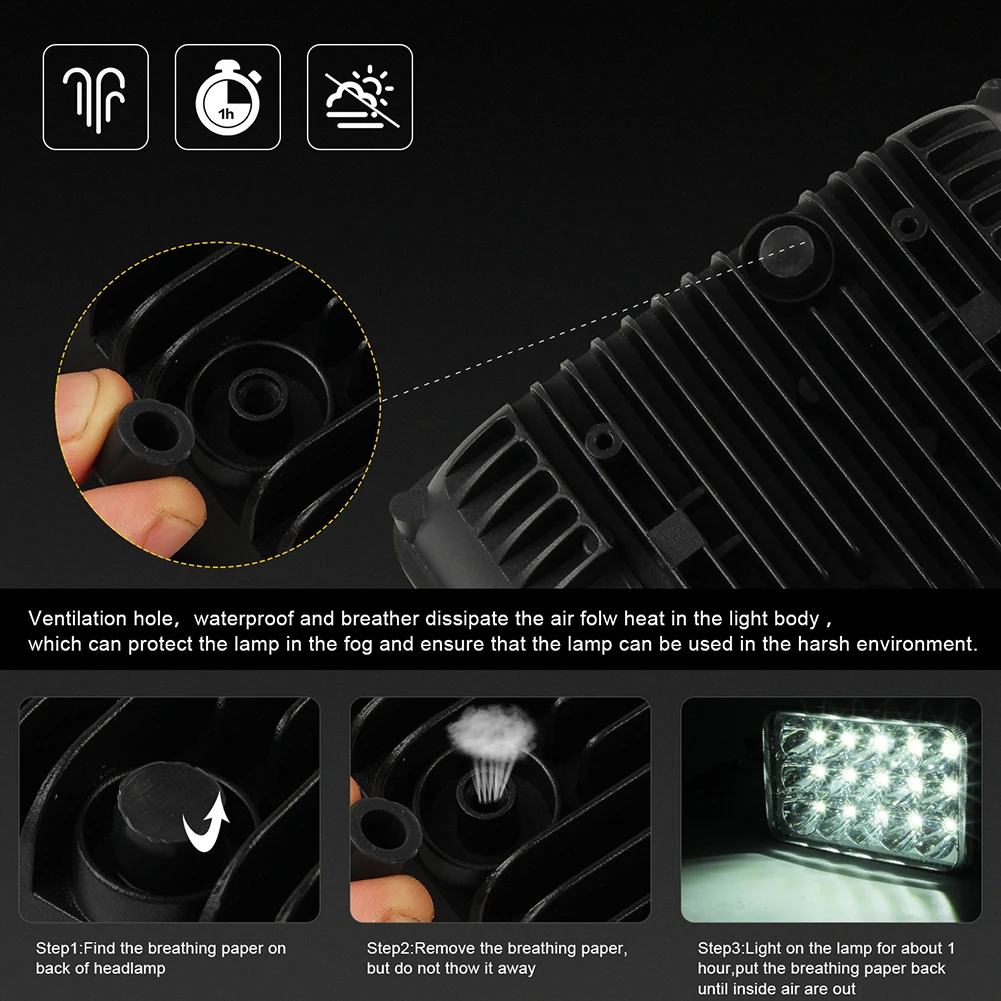 4x6 Inch 180W Car Headlight Square 15LED High Lumen 6000K White Driving Lights Hi/Lo Beam Waterproof For Jeep Chevy Pickup Truck |