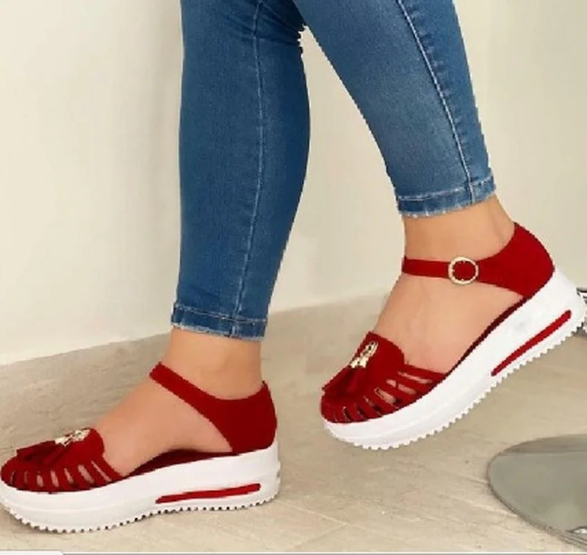 

Women's Sandals Fashion Tassel Casual Style Women's Shoes Women's Flat Shoes Summer Vulcanized Shoes Solid Color Thick Bottom