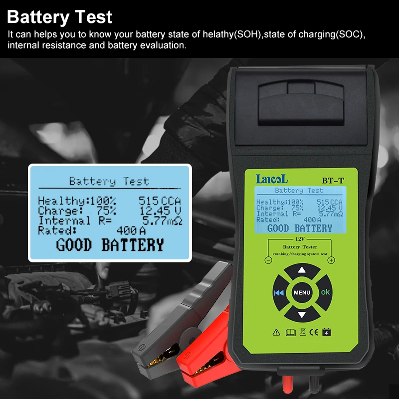 Lancol BT-T 12V Auto Battery Diagnostic Tool  For Digital  Battery Tester With Printer  For Fast And Simple Print  Test Result