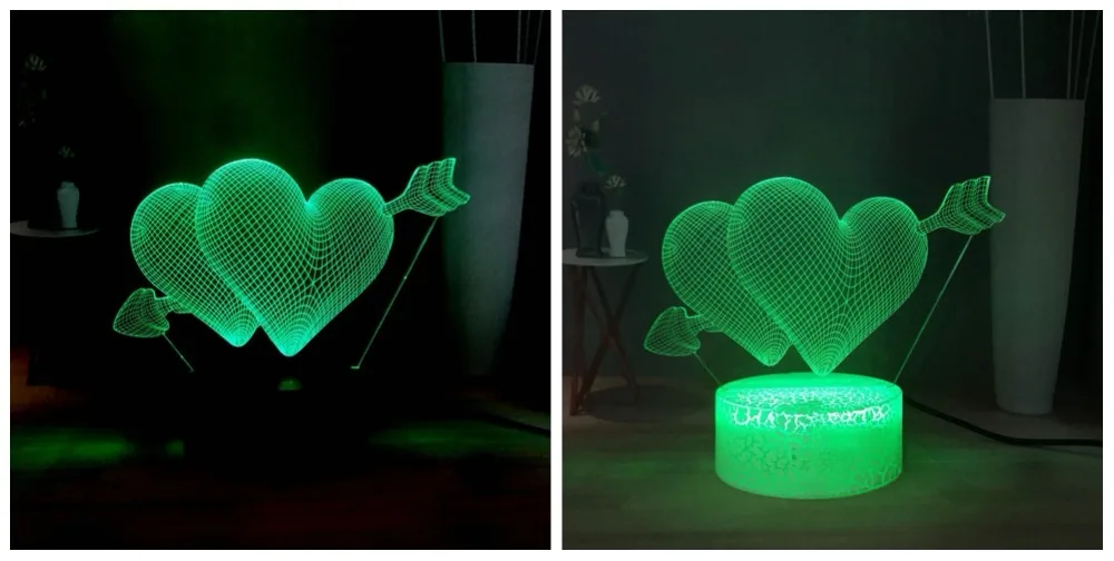 Лучший подарок для влюбленных, Стрела любви, 3D, визуальный Настольный светильник, стрела купидона в сердце, RGB, многоцветный светодиодный ночник, подарок для пары