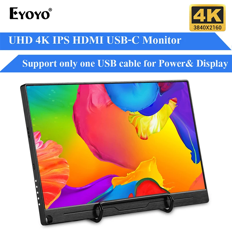 구매 Eyoyo-13.3 인치 휴대용 IPS 4K 게임 모니터 화면, 3840x2160 1080P HDR USB 유형 C HDMI 디스플레이 노트북 전화 Xbox 스위치 Ps4