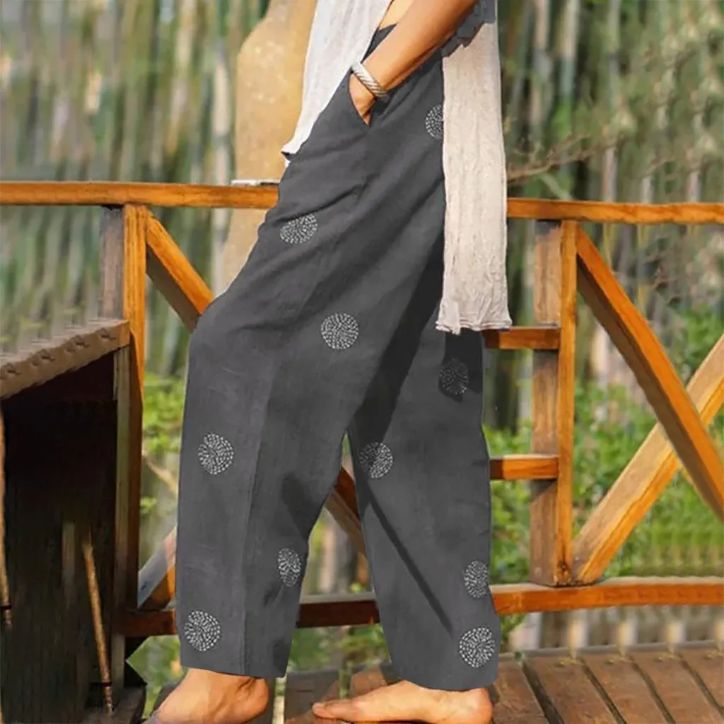 Джоггеры Женские повседневные свободные брюки в горошек из хлопка и льна длинные