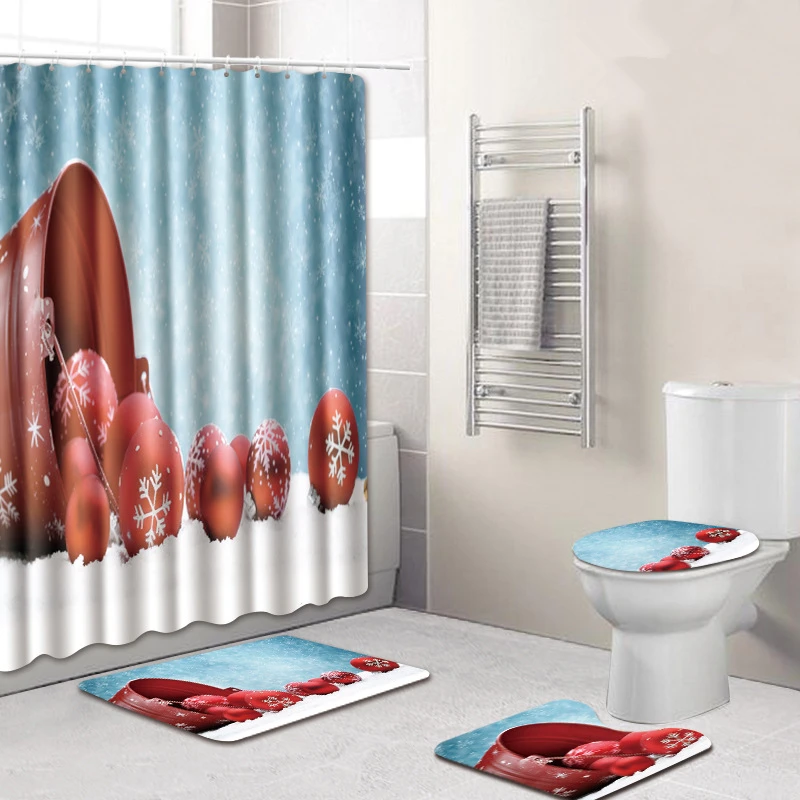 Zeegle Рождественский набор ковриков для ванной с душевой занавеской коврик
