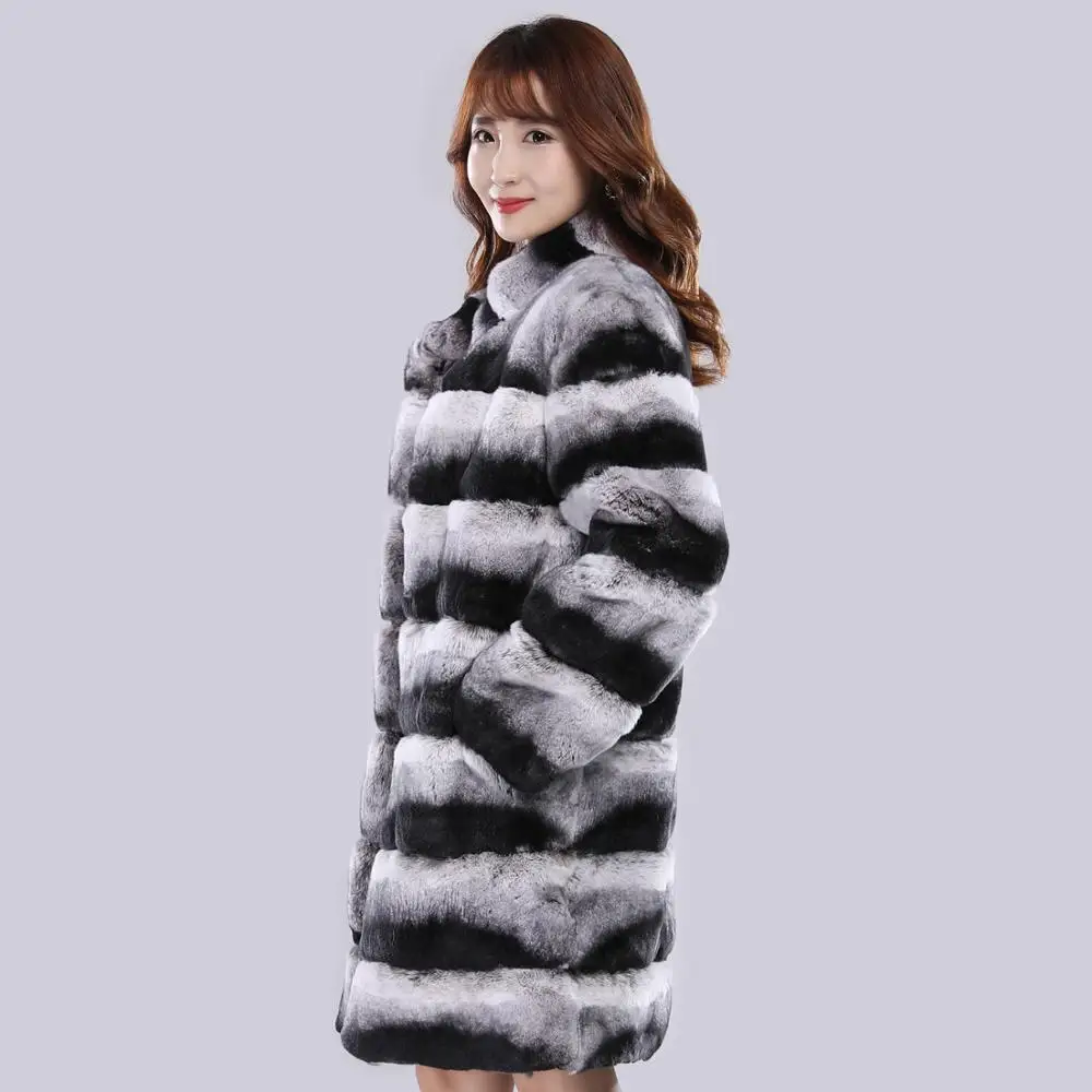 Женское зимнее меховое пальто из натурального меха кролика Рекс Шиншиллы теплые