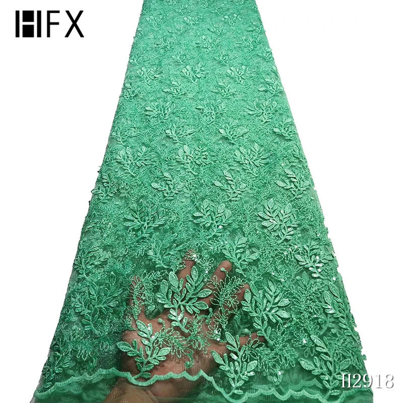 HFX нигерийская кружевная ткань высокое качество кружева с блестками кружевная ткань Свадебные синие африканские с блестками нигерийские французские кружевные ткани