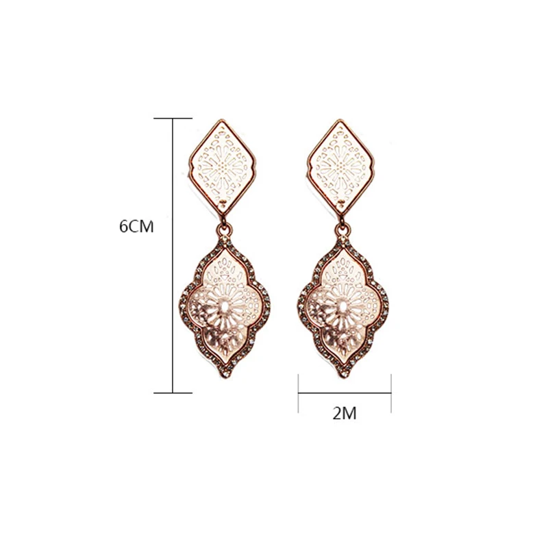 

New Arrivals Vintage Rose Gold Color Hollow Design Bohemia Crystals CZ Long Dangle Drop Earrings for Women Female Earrings