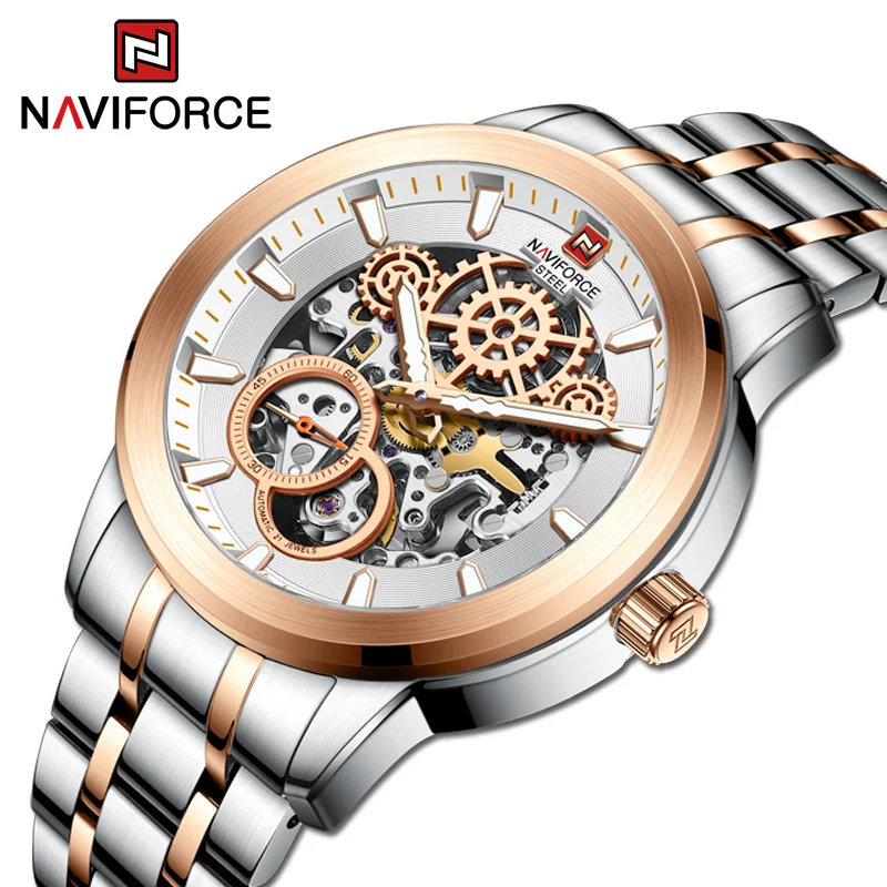 

NAVIFORCE Automatic Mechanical Movement Watch for Men 100m Waterproof Clock Stainless Steel Strap Wristwatches Relogio Masculino
