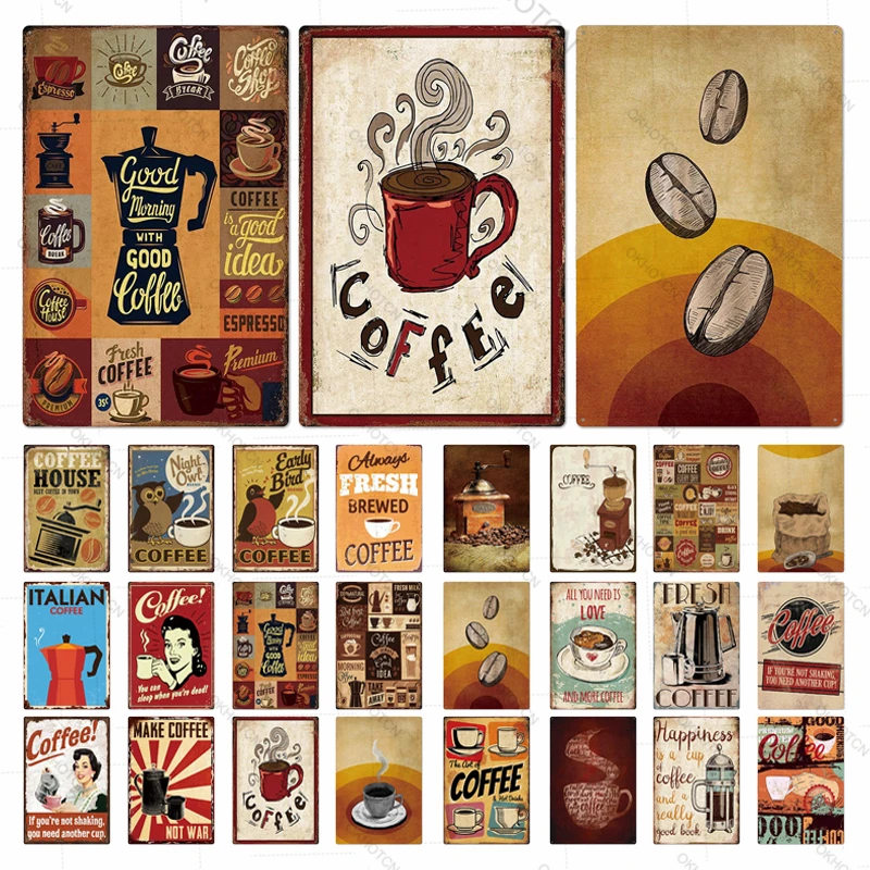 

Плакат с тарелкой в виде кофейни, время кофе, металлический знак, винтажный декор для паба, бара, жестяной знак, домашний декор, художественн...