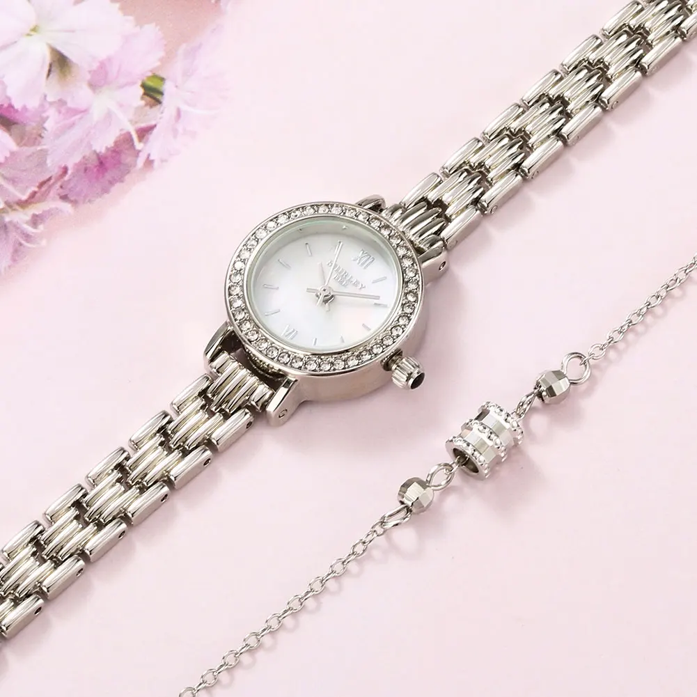 

Keller & Weber Women Silver Watch Bracelet Suit Ladies Quartz Elegant Roman Watch Valentine's Day Christmas Gifts Set for Girls