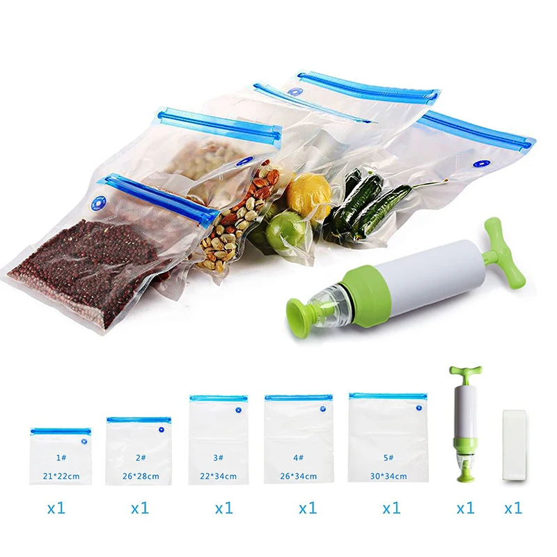 

5Pcs Food Vacuum Sealed Bags Leakproof Transparent Bags Zip Pumping Plastic Storage Bags Vacuum Compression Bag With Hand Pump