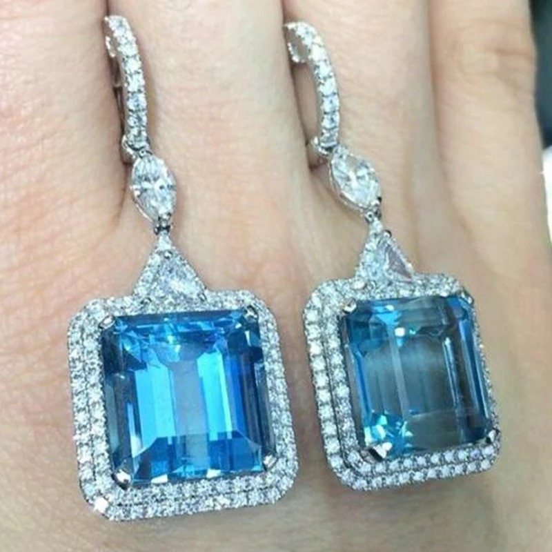 

Романтические синие серьги Huitan, женские подвесные аксессуары, роскошные серьги с кубическим цирконием, ювелирные изделия высокого качеств...